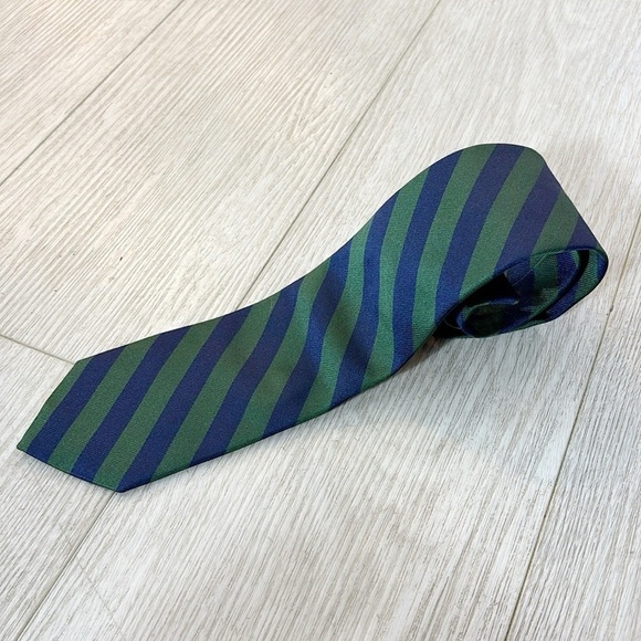 Brooks Brothers Stripe Green Navy Blue 100% Silk Made in USA XL - Picture 1 of 10